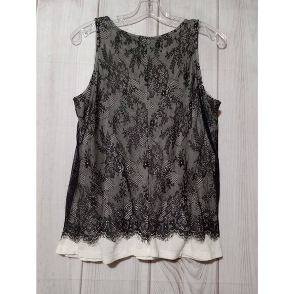 Loft Shirt Ladies Medium Ivory Black Lace Tank - Picture 2 of 8